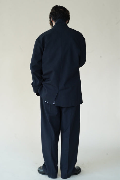 CRISTASEYA<br>DOUBLE PLEATED WIDE PANTS<br>in BLACK/NAVY STRIPES