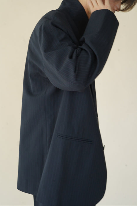 CRISTASEYA<br>OVERSIZED BLAZER<br>in BLACK/NAVY STRIPES