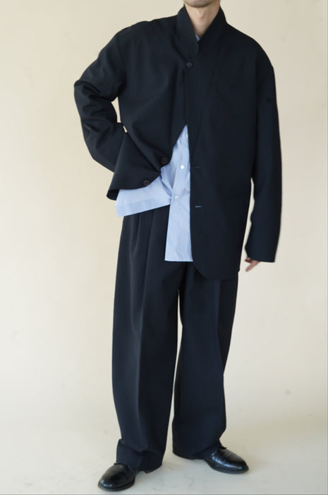 CRISTASEYA<br>DOUBLE PLEATED WIDE PANTS<br>in BLACK/NAVY STRIPES