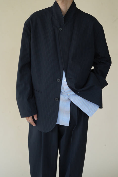 CRISTASEYA<br>OVERSIZED BLAZER<br>in BLACK/NAVY STRIPES