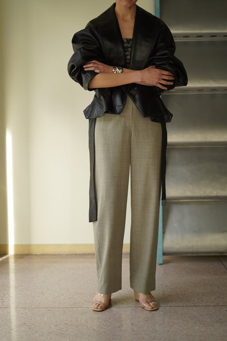 VINTAGE ALAIA<BR>LEATHER CROPPED WRAP COAT