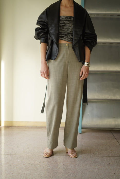 VINTAGE ALAIA<BR>LEATHER CROPPED WRAP COAT
