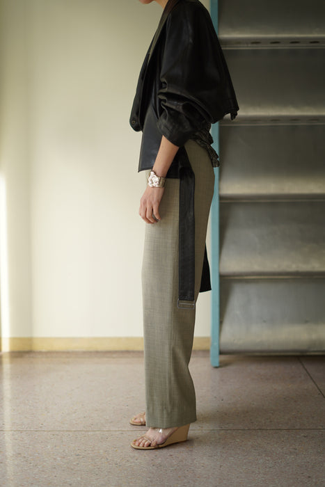 VINTAGE ALAIA<BR>LEATHER CROPPED WRAP COAT