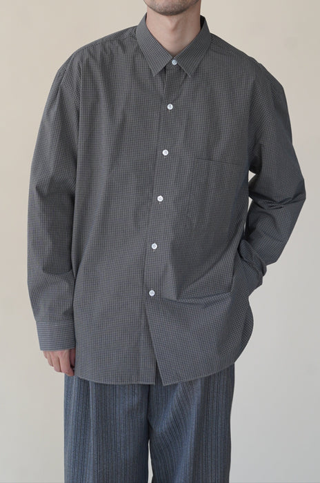 Salvatore Piccolo xCRISTASEYA<br>HANDMADE CLASSIC COLLAR SHIRT<br>in TAUPE WITH BLACK CHECKS