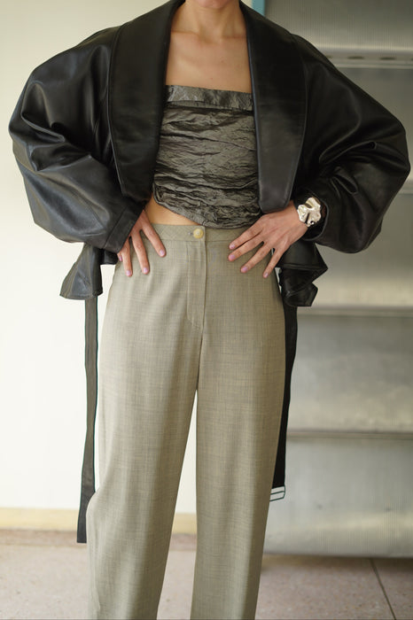 VINTAGE ALAIA<BR>LEATHER CROPPED WRAP COAT