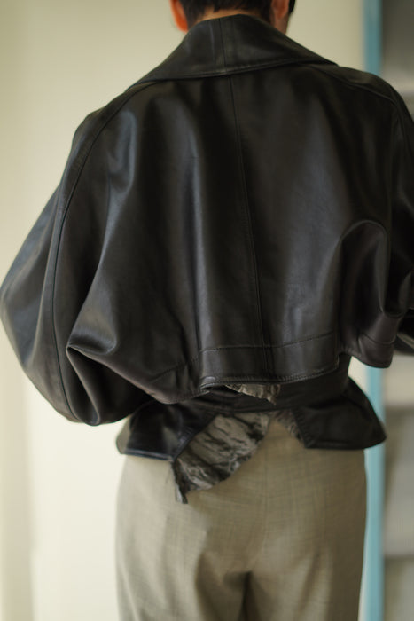 VINTAGE ALAIA<BR>LEATHER CROPPED WRAP COAT
