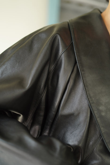 VINTAGE ALAIA<BR>LEATHER CROPPED WRAP COAT