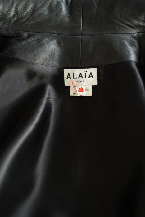VINTAGE ALAIA<BR>LEATHER CROPPED WRAP COAT