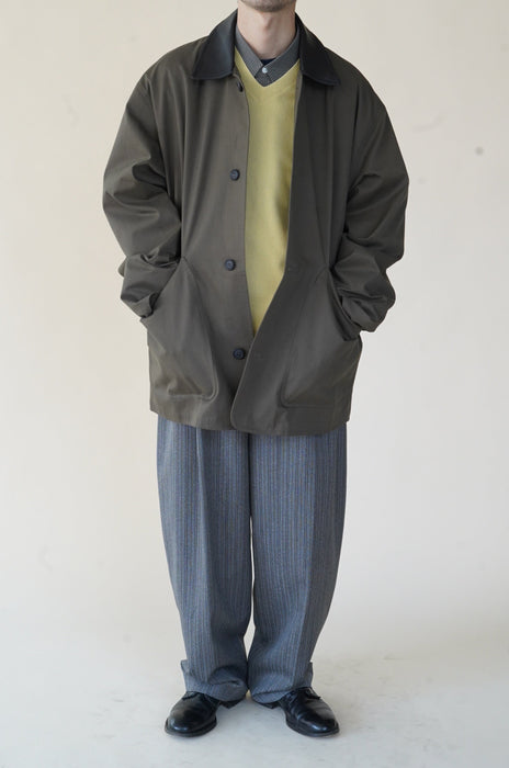 CRISTASEYA<br>JAPANESECOTTON OVERSIZED BLOUSON WITH LEATHER PATCH<BR>in KHAKI