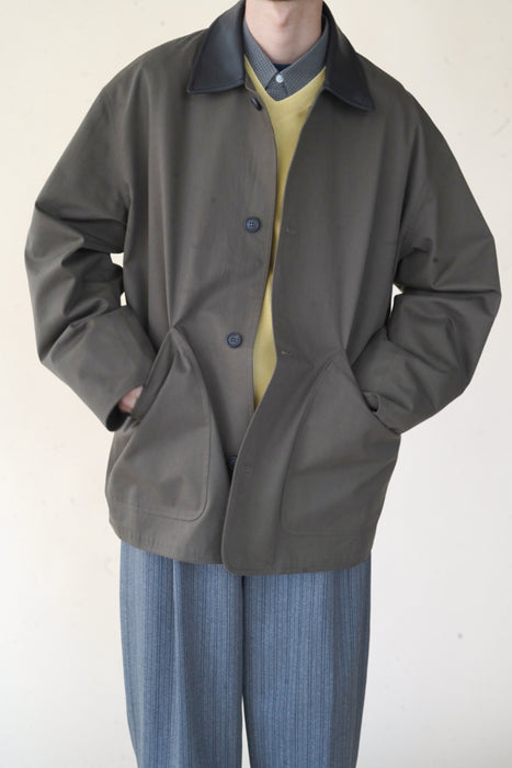 CRISTASEYA<br>JAPANESECOTTON OVERSIZED BLOUSON WITH LEATHER PATCH<BR>in KHAKI