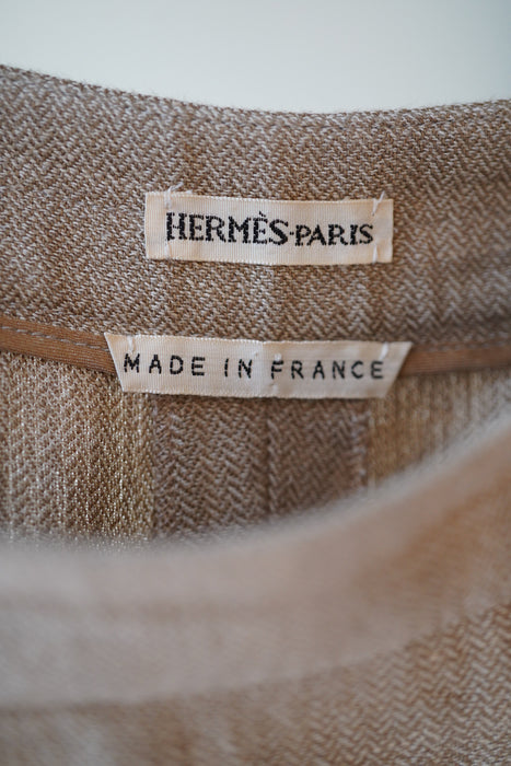 VINTAGE HERMES <br>LINEN SIDE ZIP HERRINGBONE TROUSERS <BR> <BR>SOLD OUT
