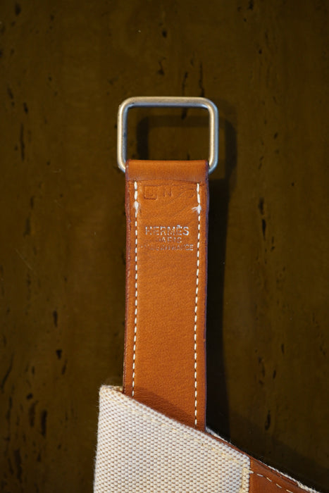 VINTAGE HERMES <br>SILHOUETTE WITH REMOVABLE POCKETS IN ”TOILE H" CANVAS WITH LEATHER