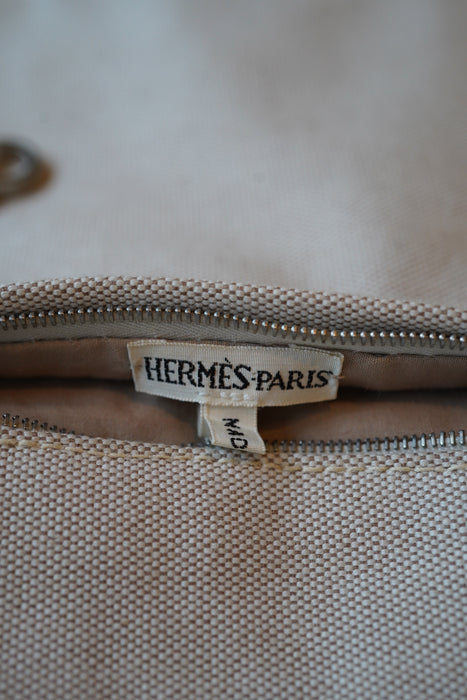 VINTAGE HERMES <br>SILHOUETTE WITH REMOVABLE POCKETS IN ”TOILE H" CANVAS WITH LEATHER
