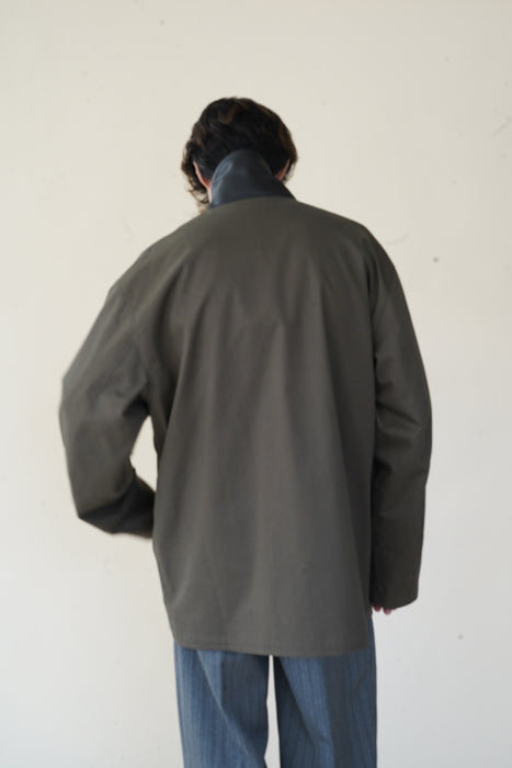 CRISTASEYA<br>JAPANESECOTTON OVERSIZED BLOUSON WITH LEATHER PATCH<BR>in KHAKI