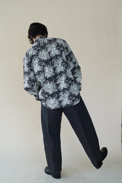 Salvatore Piccolo xCRISTASEYA<br>HANDMADE CLASSIC COLLAR SHIRT<br>in BLACK WITH WHITE FLOWER