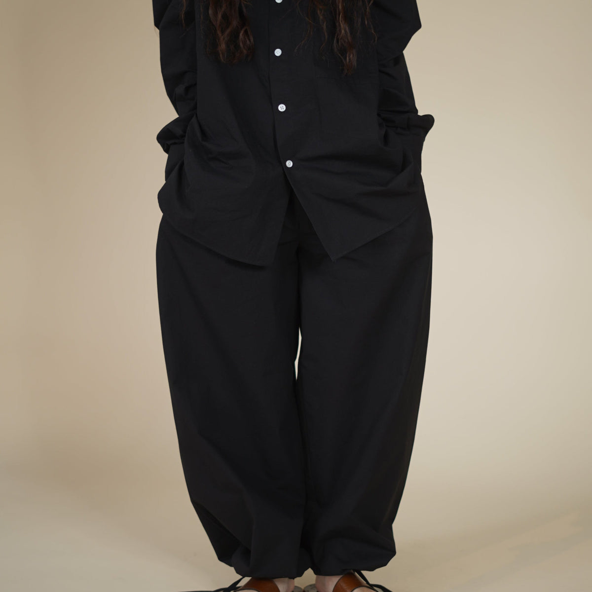 CRISTASEYA MAXI LARGE PANTS WITH DRAWSTRINGS in BLACK – PORT