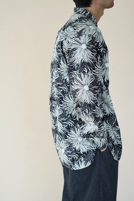 Salvatore Piccolo xCRISTASEYA<br>HANDMADE CLASSIC COLLAR SHIRT<br>in BLACK WITH WHITE FLOWER