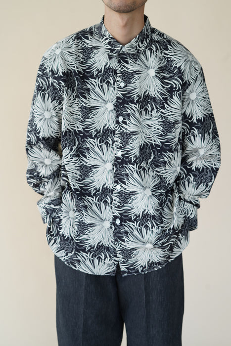 Salvatore Piccolo xCRISTASEYA<br>HANDMADE CLASSIC COLLAR SHIRT<br>in BLACK WITH WHITE FLOWER