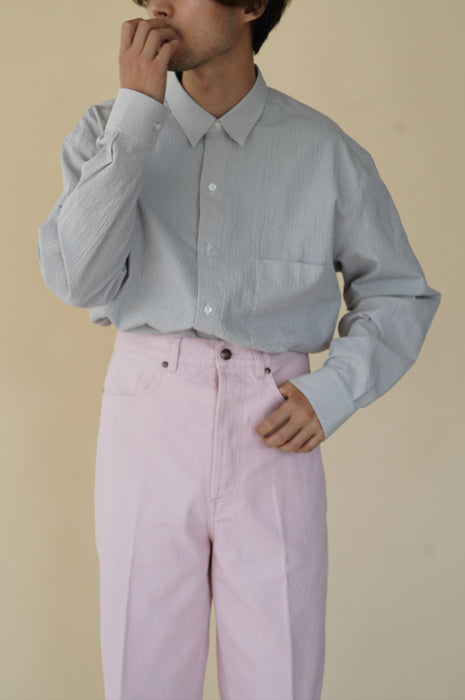 Salvatore Piccolo x CRISTASEYA<br>HANDMADE CLASSIC COLLAR SHIRT<br>in CREAM WITH BLUE CHECKS