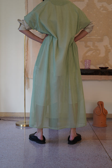 CRISTASEYA for PORT<br>SHEER CAFTAN DRESS<br>SAUGE STRIPES