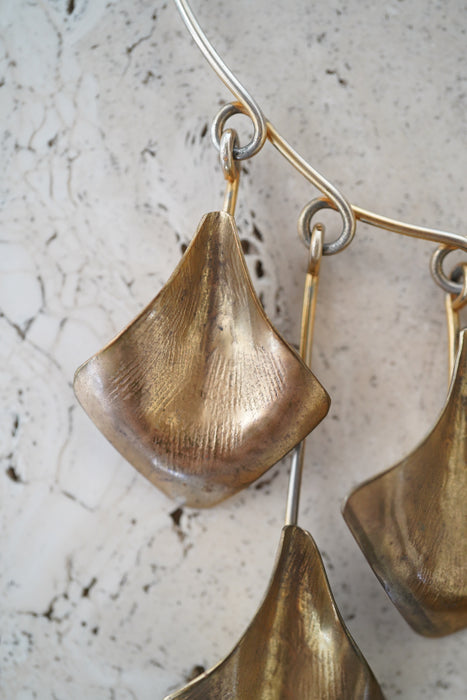 VINTAGE<BR>BRASS STATEMENT NECKLACE WITH FIVE DANGLING PETALS