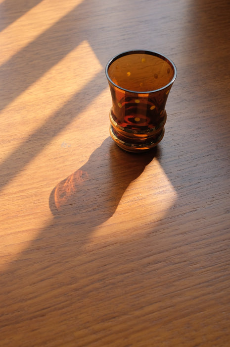 VINTAGE<BR>CZECH BOHEMIAN AMBER SHOT GLASS<BR>SET OF 4