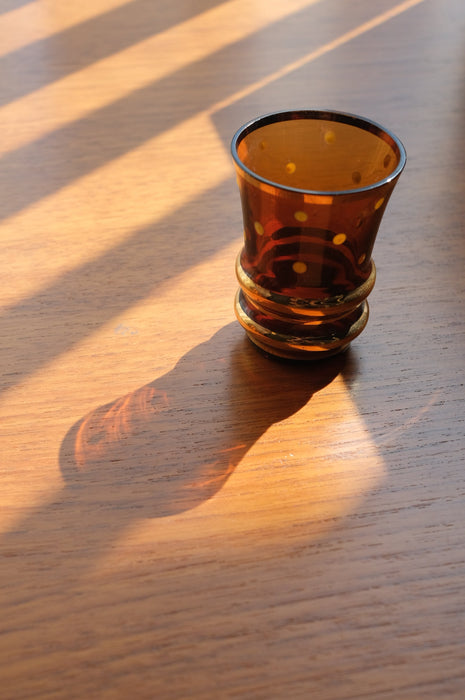 VINTAGE<BR>CZECH BOHEMIAN AMBER SHOT GLASS<BR>SET OF 4
