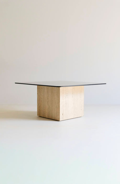 VINTAGE TRAVERTINE SMOKED GLASS TABLE