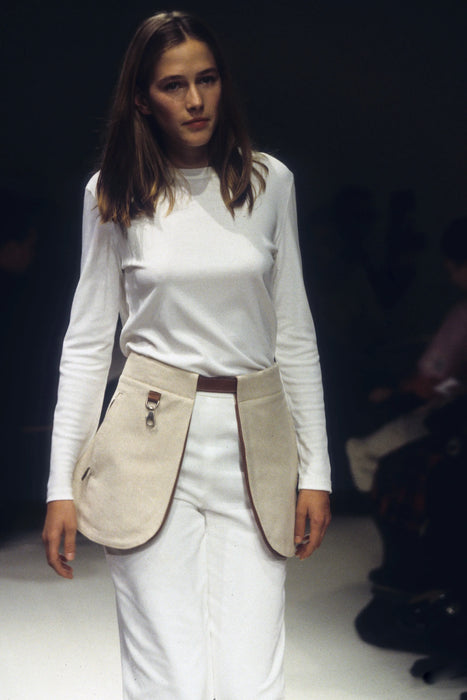 VINTAGE HERMES <br>SILHOUETTE WITH REMOVABLE POCKETS IN ”TOILE H" CANVAS WITH LEATHER