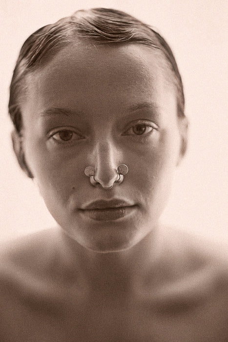 Claudia Lepik<br>DOUBLE BURNT DISC NOSEPIECE<br> in SILVER