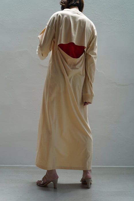 pelleq<br>back open long sleeve dress T<br>DESERT/BLACK