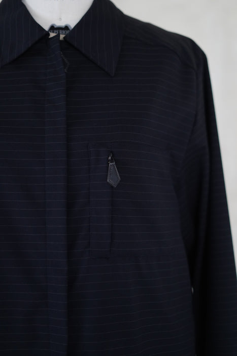 VINTAGE HERMES <br>WOOL ZIP STRIPED SHIRT