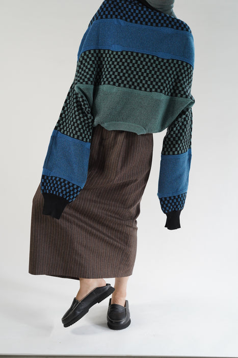 CRISTASEYA<br>JACQUARD OVERSIZED CASHMERE SWEATER<br>in BLUE/SAUGE