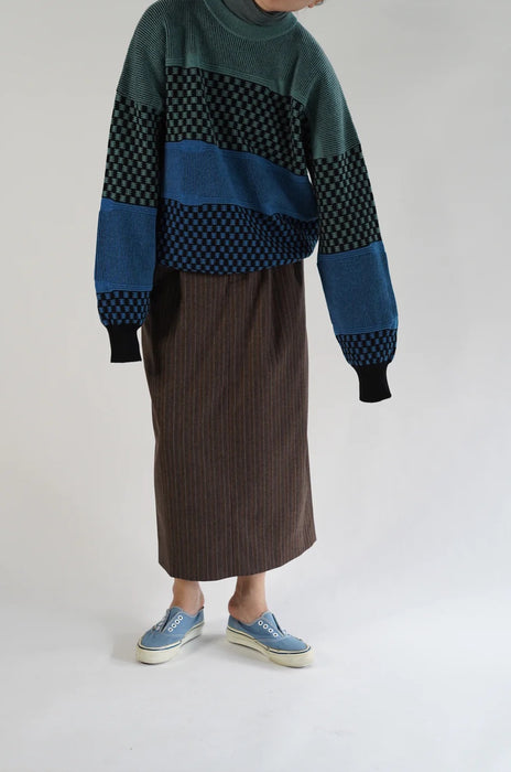 CRISTASEYA<br>JACQUARD OVERSIZED CASHMERE SWEATER<br>in BLUE/SAUGE