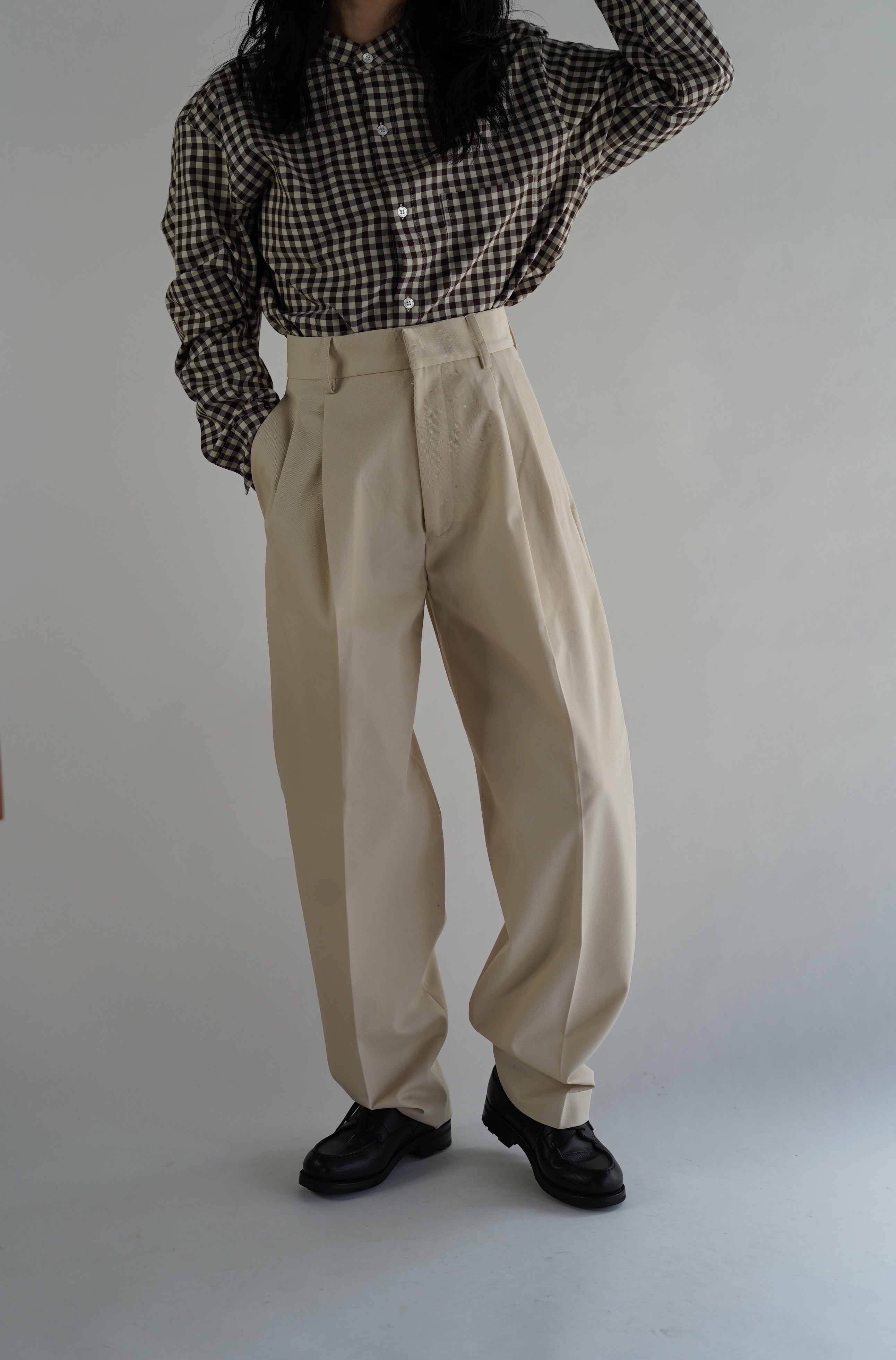 CRISTASEYA, DOUBLE PLEATED WIDE PANTS, in CHALK